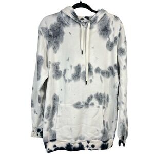 Feat Unisex Marble Print Fleece Hoodie - White/Black - Size 1 (23" PTP - Small)